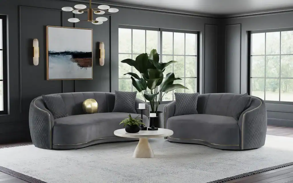 Brookside 2 Piece Velvet Upholstered Sofa Set Dark Grey 504844 S2 1