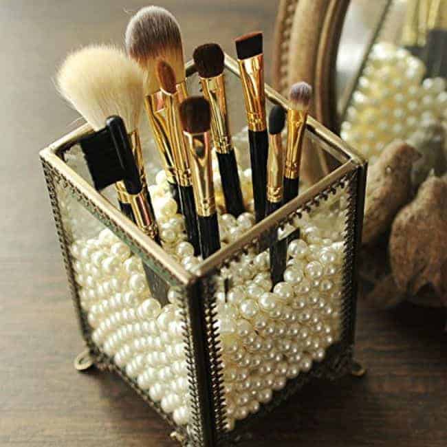 Organize Makeup Brushes With A Glass Jar And Beads