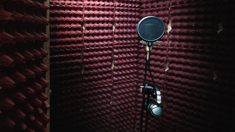 Interior,of,recording,studio,with,microphone,on,a,support,stand