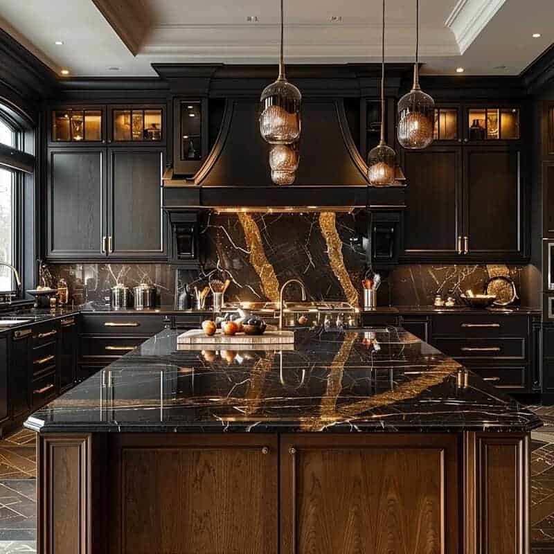 Bold Black Island With Gold Accents