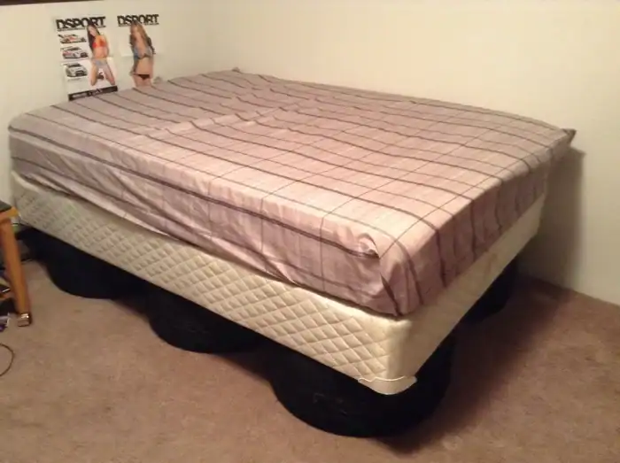 Voila You Now Can Position The Box Spring And Then Mattress Over The Tires You May Have To Adjust The Tires If Bed Squeaks Us