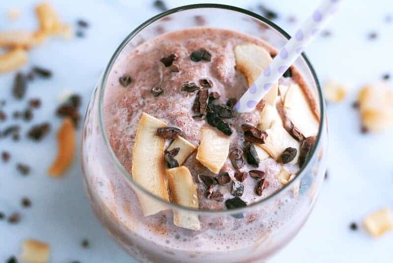 Almond joy smoothie with straw
