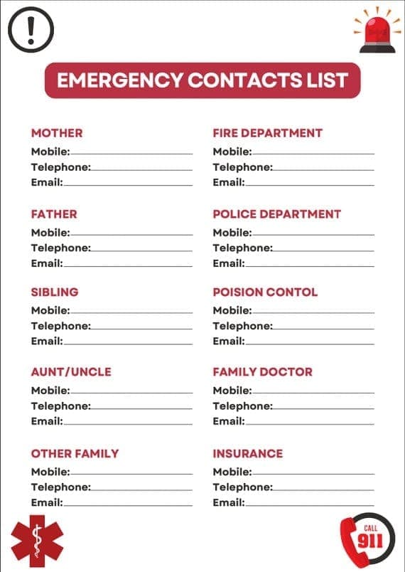 5. Emergency Contacts List