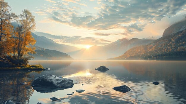 With stunning mountain views calm lake peaceful sunrise this is perfect setting relaxation reflection 14117 484642